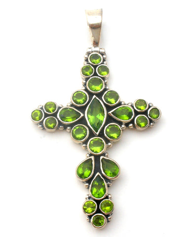 Peridot Cross Pendant Sterling Silver