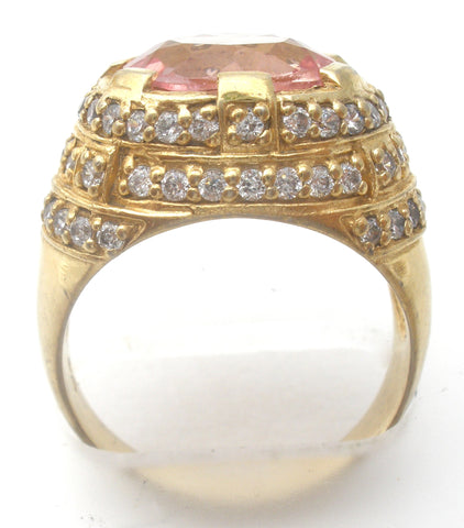 Pink CZ Halo Dome Ring Vermeil 925 Size 8.5