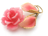 Pink Celluloid Rose Brooch Pin Vintage - The Jewelry Lady's Store