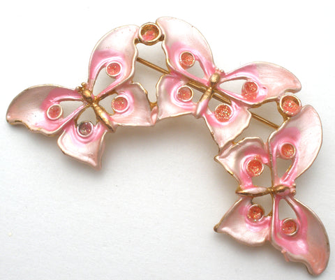 Pink Enamel Butterfly Brooch Pin Vintage