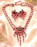 Pink Glass Bead & Rhinestone Necklace Set