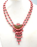 Pink Glass Bead & Rhinestone Necklace Set