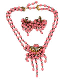 Pink Glass Bead & Rhinestone Necklace Set