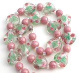 Pink Murano Lampwork Rose Heart Glass Bead Necklace - The Jewelry Lady's Store