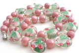 Pink Murano Lampwork Rose Heart Glass Bead Necklace - The Jewelry Lady's Store