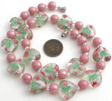 Pink Murano Lampwork Rose Heart Glass Bead Necklace - The Jewelry Lady's Store