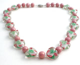 Pink Murano Lampwork Rose Heart Glass Bead Necklace - The Jewelry Lady's Store