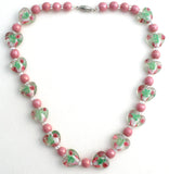 Pink Murano Lampwork Rose Heart Glass Bead Necklace - The Jewelry Lady's Store