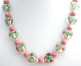 Pink Murano Lampwork Rose Heart Glass Bead Necklace - The Jewelry Lady's Store