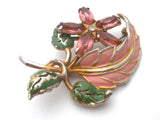 Pink Rhinestone & Enamel Flower Brooch Vintage - The Jewelry Lady's Store