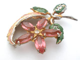 Pink Rhinestone & Enamel Flower Brooch Vintage - The Jewelry Lady's Store