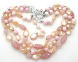 Pink Triple Strand Glass Bead Necklace - The Jewelry Lady's Store