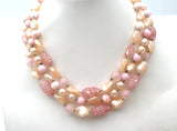 Pink Triple Strand Glass Bead Necklace - The Jewelry Lady's Store