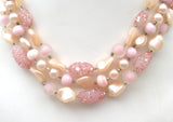 Pink Triple Strand Glass Bead Necklace - The Jewelry Lady's Store