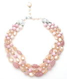 Pink Triple Strand Glass Bead Necklace - The Jewelry Lady's Store