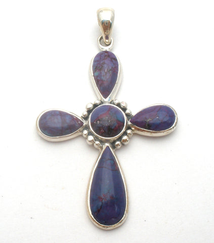 Purple Turquoise Cross Pendant Sterling Silver