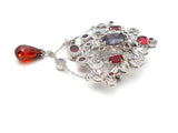 Purple & Red Crystal Pendant Brooch With Earrings
