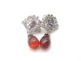 Purple & Red Crystal Pendant Brooch With Earrings