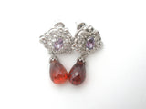 Purple & Red Crystal Pendant Brooch With Earrings