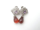 Purple & Red Crystal Pendant Brooch With Earrings