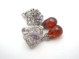 Purple & Red Crystal Pendant Brooch With Earrings