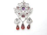 Purple & Red Crystal Pendant Brooch With Earrings