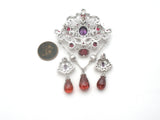 Purple & Red Crystal Pendant Brooch With Earrings