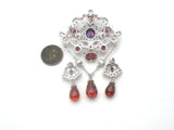 Purple & Red Crystal Pendant Brooch With Earrings