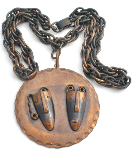 Rebajes Copper Mask Pendant Necklace Vintage