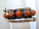 Red Coral Petit Point Ring Sterling Silver Vintage - The Jewelry Lady's Store