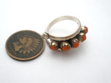 Red Coral Petit Point Ring Sterling Silver Vintage - The Jewelry Lady's Store