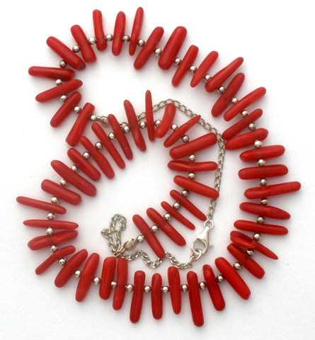 Red Coral Sterling Silver Bead Necklace
