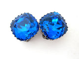 Sapphire Blue Crystal Clip Earrings Vintage - The Jewelry Lady's Store
