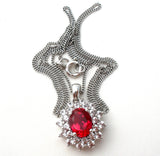 Ruby Red Cubic Zirconia Sterling Necklace 18"