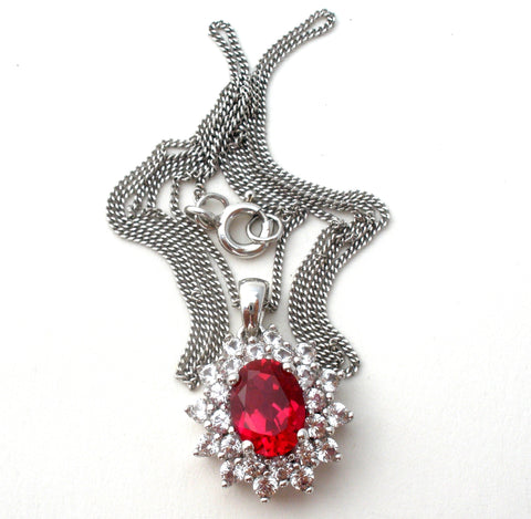 Ruby Red Cubic Zirconia Sterling Necklace 18"