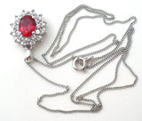 Ruby Red Cubic Zirconia Sterling Necklace 18"