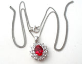 Ruby Red Cubic Zirconia Sterling Necklace 18"