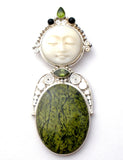 Sajen Carved Moon Face Pendant Brooch Sterling Silver - The Jewelry Lady's Store