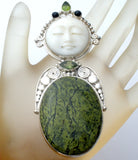 Sajen Carved Moon Face Pendant Brooch Sterling Silver - The Jewelry Lady's Store