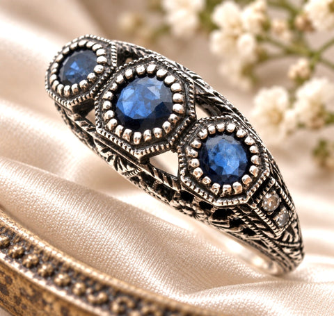 Sapphire Ring Sterling Silver Size 7 Vintage