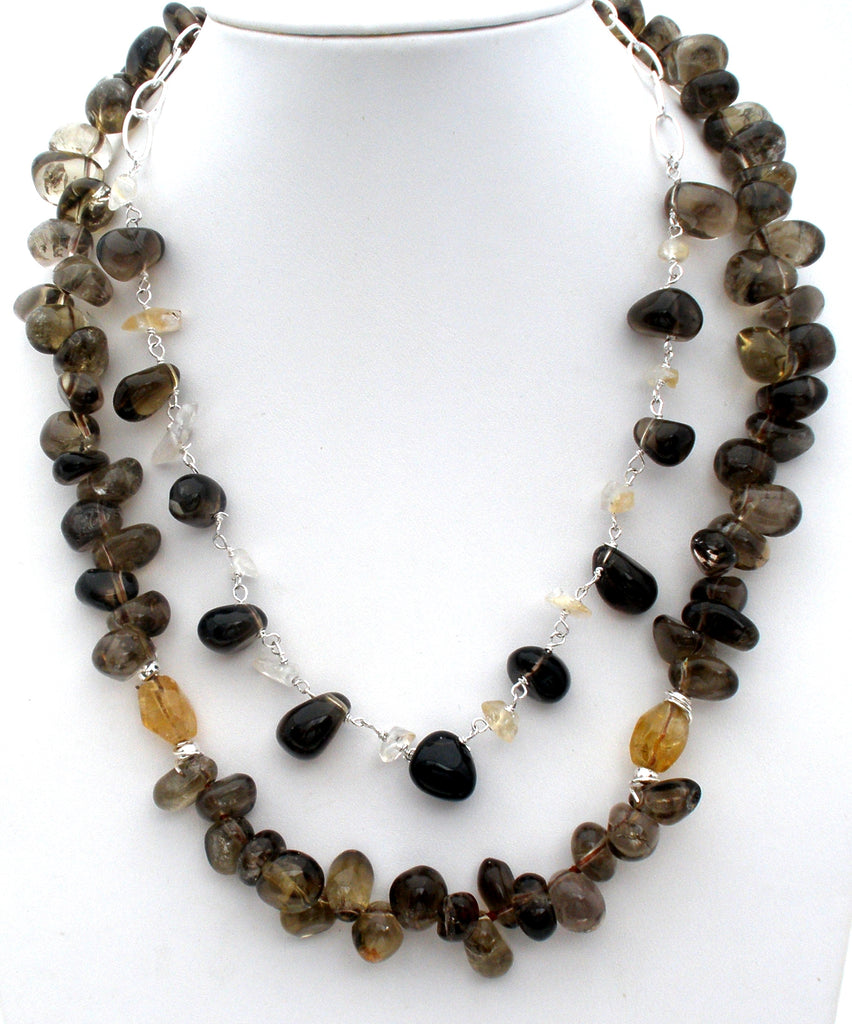 Smokey Quartz Bead Necklace 18" Long - The Jewelry Lady's Store