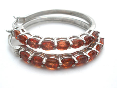 Spessartine Garnet Hoop Earrings Sterling Silver