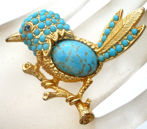 Sphinx Blue Bird Jelly Belly Brooch Pin Vintage