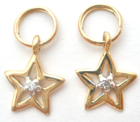 Star Diamond Heart Charms 14K Gold Vintage