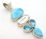 Sterling Blue Topaz Larimar & Pearl Pendant Arya