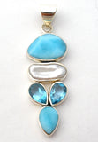 Sterling Blue Topaz Larimar & Pearl Pendant Arya