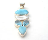 Sterling Blue Topaz Larimar & Pearl Pendant Arya