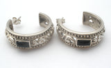 Sterling Silver Black Onyx Hoop Earrings Vintage