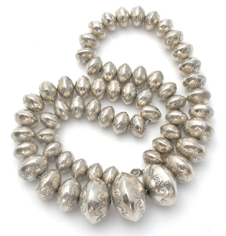Sterling Silver Stamped Pearl Bead Necklace 23"