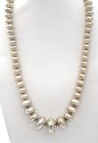 Sterling Silver Stamped Pearl Bead Necklace 23" - The Jewelry Lady's Store